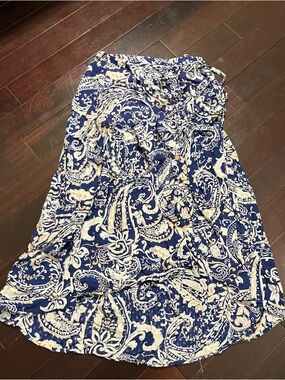 Nicole Miller Navy and Cream Paisley Wrap Skirt
